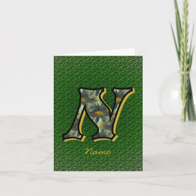 Monogram Initial N Daisies Art Personalized Note Card (Front)