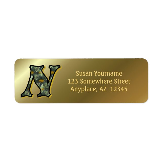 Monogram Initial N Daisies Art Return Address  Label (Front)