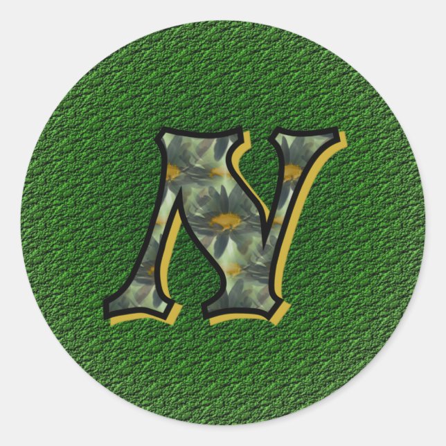 Monogram Initial N Daisies Flower Art Classic Round Sticker (Front)
