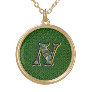 Monogram Initial N Daisies Flower Art Gold Plated Necklace