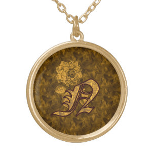 Monogram Initial N Gold Elegant Peony Flower Plated Necklace
