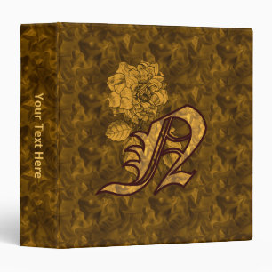 Monogram Initial N Gold Satin Peony Personalized 3 Ring Binder
