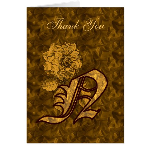 Monogram Initial N Gold Satin Peony Thank You Card