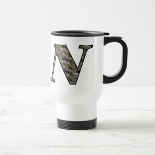 Monogram Initial N Hydrangea Floral Travel Mug