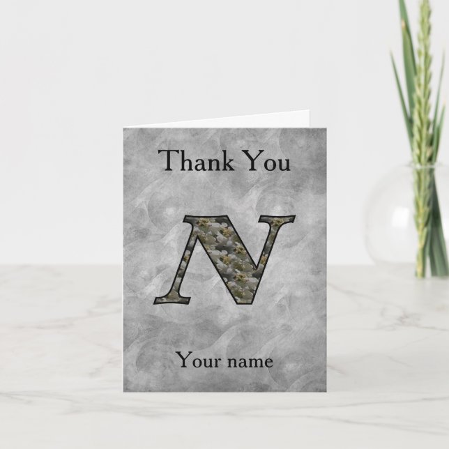 Monogram Initial N Hydrangea Flowers Personalized Thank You Card (Front)