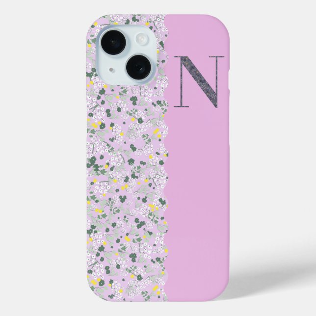 MONOGRAM INITIAL N LILAC LITTLE FLOWERS Case-Mate iPhone CASE (Back)