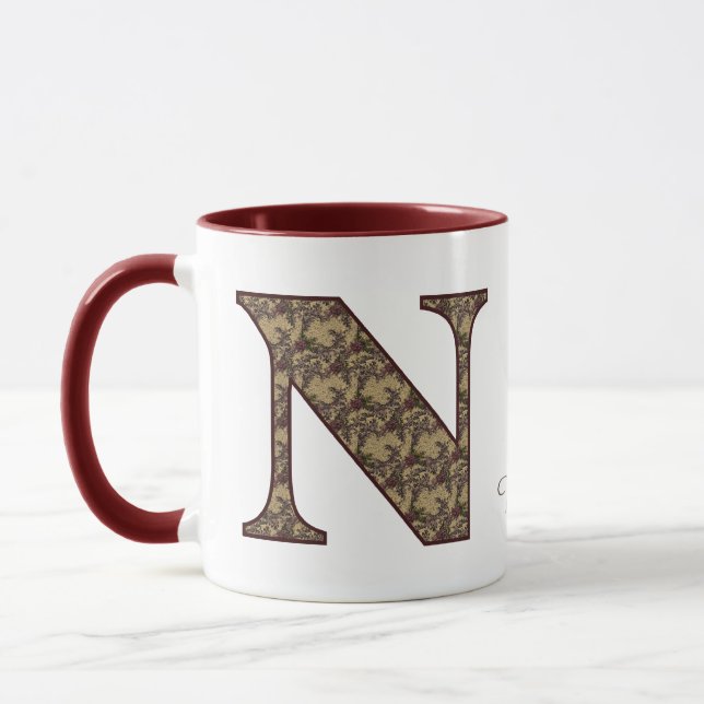 Monogram Initial N Vintage Floral Personalized Mug (Left)