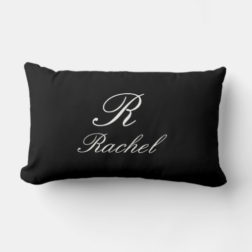 Monogram Initial Name Black White Simple Elegant Lumbar Pillow