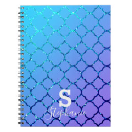 Monogram Initial Name Blue Glitter Quatrefoil Cool Notebook