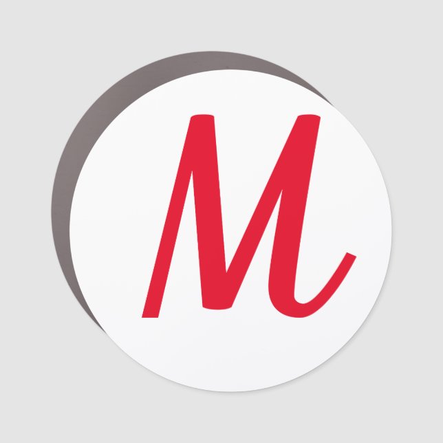 Monogram Initial Name Bold Bright Red Stylish Cute Car Magnet (Front)
