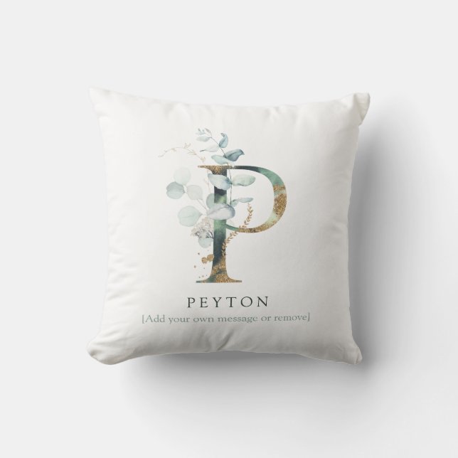 Monogram Initial Name Botanical Chic Gold Letter P Throw Pillow (Front)