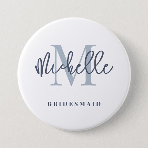 Monogram Initial Name Bridesmaid Dusty Blue Button