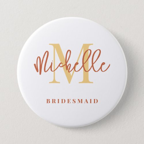 Monogram Initial Name Bridesmaid Gold Terracotta Button