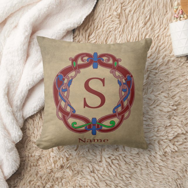Monogram Initial Name Celtic Design Personalized Throw Pillow (Blanket)