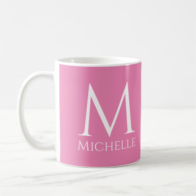 Monogram Initial Name Customizable Pink Template Coffee Mug (Left)