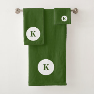 Monogram Initial Name Dark Green Colorful Modern Bath Towel Set