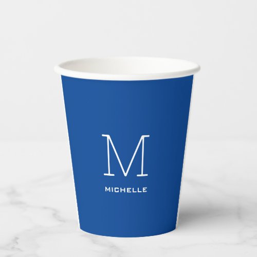 Monogram Initial Name Deep Blue Unique Minimalist Paper Cups