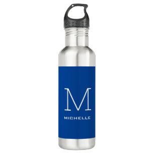 Monogram Initial Name Deep Blue Unique Minimalist Stainless Steel Water Bottle
