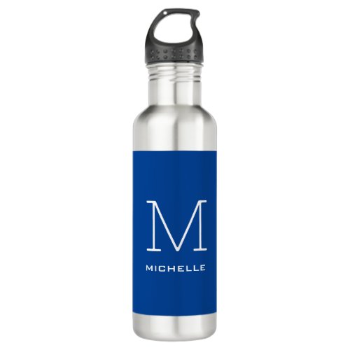 Monogram Initial Name Deep Blue Unique Minimalist Stainless Steel Water Bottle