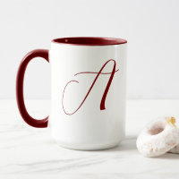 Monogram Initial Name Deep Red White Wedding Gift