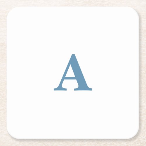 Monogram Initial Name Dusty Blue White Simple 2023 Square Paper Coaster