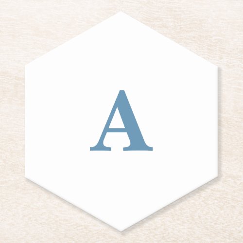 Monogram Initial Name Dusty Blue White Simple Cute Paper Coaster