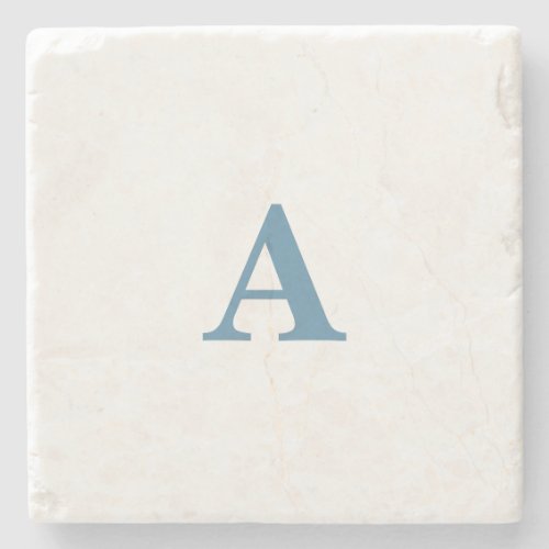 Monogram Initial Name Dusty Blue White Simple Cute Stone Coaster