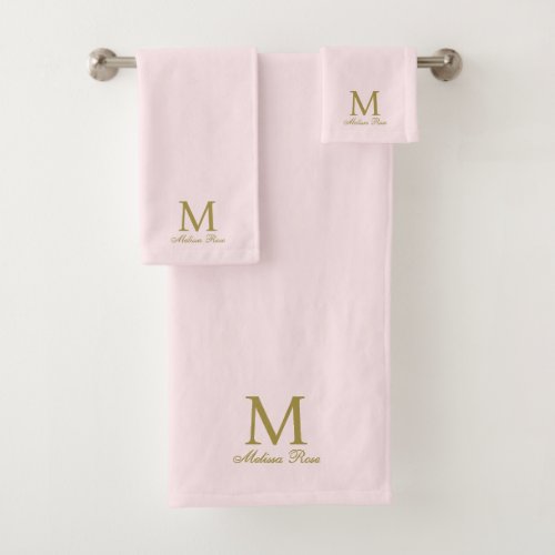 Monogram Initial Name Elegant Gold Blush Bath Towel Set