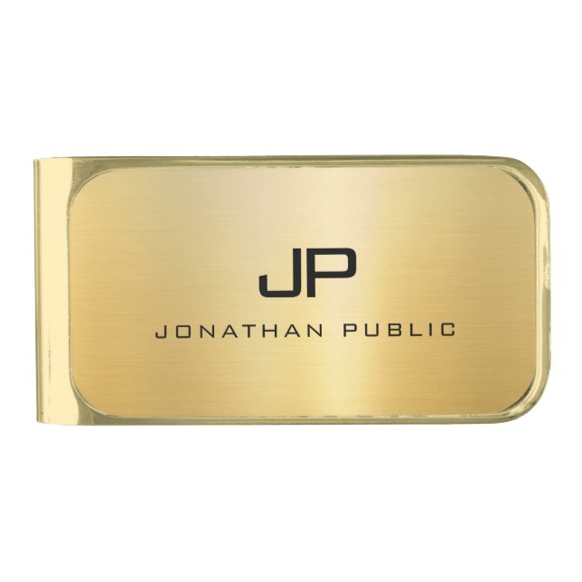 Monogram Initial Name Elegant Modern Template Gold Finish Money Clip (Front)