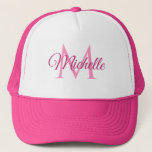 Monogram Initial Name For Her White And Hot Pink Trucker Hat<br><div class="desc">Monogram Initial Letter Name For Her White Pink Template Elegant Trendy White And Hot Pink Trucker Hat.</div>