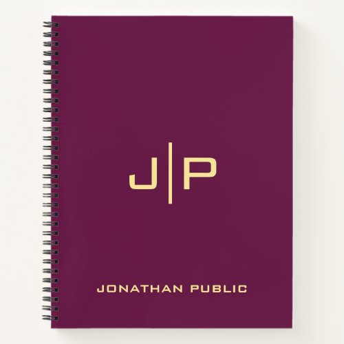 Monogram Initial Name Gold  Bordeaux Template Notebook