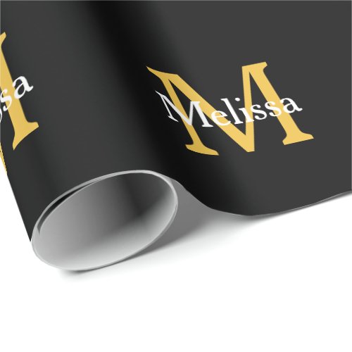 Monogram Initial Name Gold White Black Custom Wrapping Paper