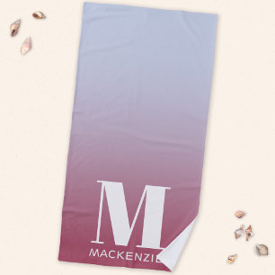 Monogram Initial Name Gradient Pink Blue Beach Towel
