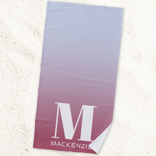 Monogram Initial Name Gradient Pink Blue Beach Towel