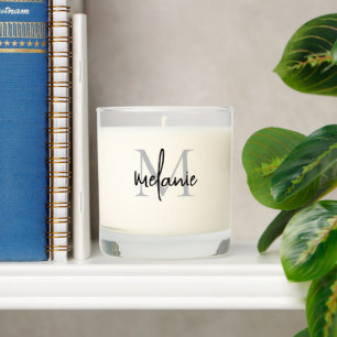 Monogram Initial Name Gray Black Script Scented Candle