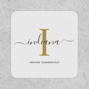Monogram Initial Name Gray Gold Script Custom Patch