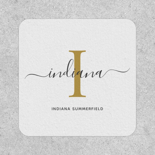 Monogram Initial Name Gray Gold Script Custom Patch (Front)