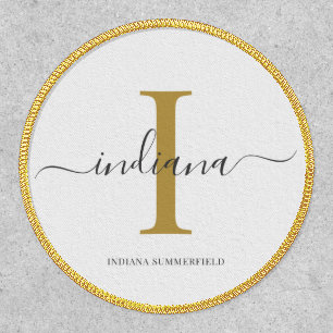 Monogram Initial Name Gray Gold Script Custom Patch