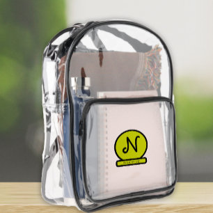 Monogram initial name green black personalized  clear backpack 