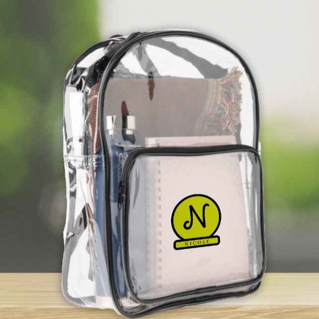 Monogram initial name green black personalized  clear backpack  (Creator Uploaded)