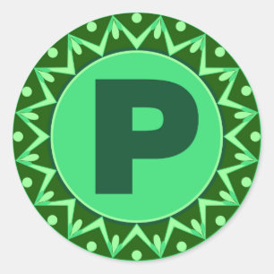 Monogram Initial name green letter alphabet p Classic Round Sticker