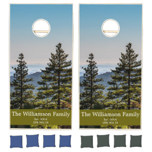 Monogram Initial Name Green Nature Forest Family Cornhole Set