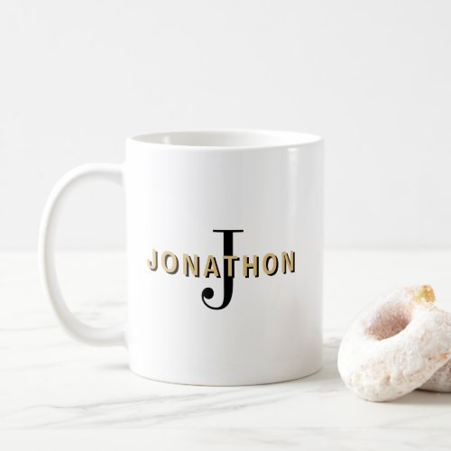 Monogram Initial Name Masculine Text Black Gold Coffee Mug