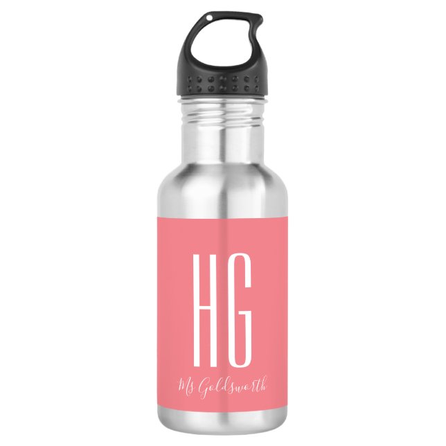Monogram Initial Name Modern Stainless Steel Water Bottle (Front)