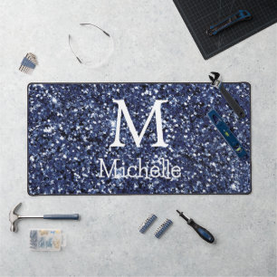 Monogram Initial Name Navy Glitter Desk Mat