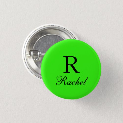 Monogram Initial Name Neon Green Solid Color Cool Button