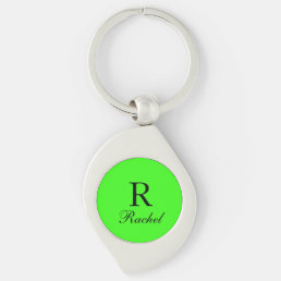 Monogram Initial Name Neon Green Solid Color Cool Keychain