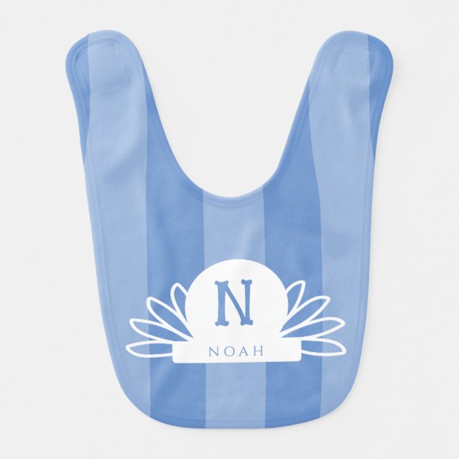 Monogram initial name personalized blue boy baby bib (Front)