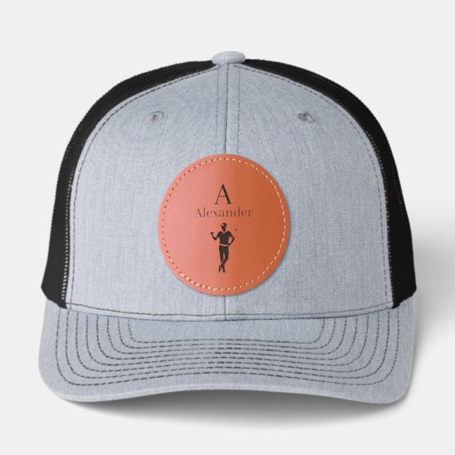 monogram initial name personalized golf ball marke leather patch hat (Front)