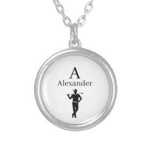 monogram initial name personalized golf ball marke silver plated necklace